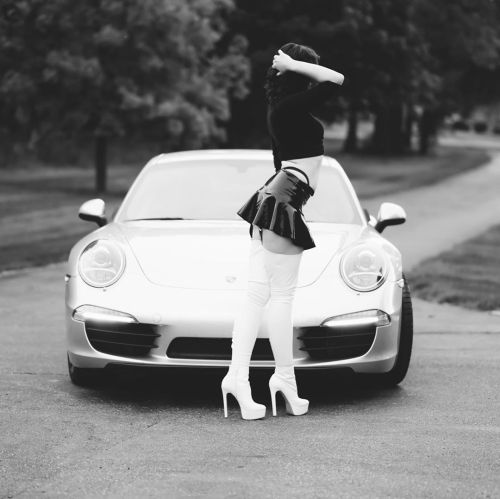 Latex Lady in B&W #porsche #westwardbound #latex #ruthiedavis #booties #latexstockings #latexski