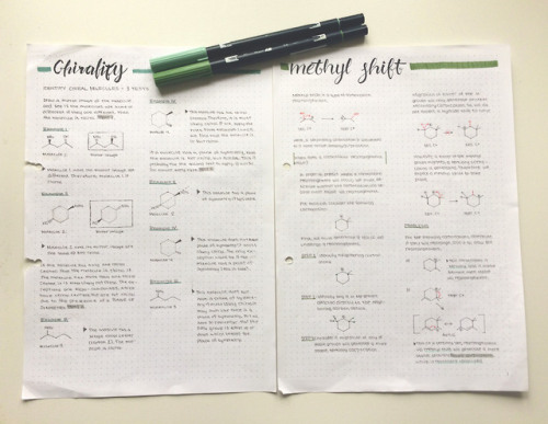 Orgo notes on chirality and methyl shift, two concepts that always confuse me. : )