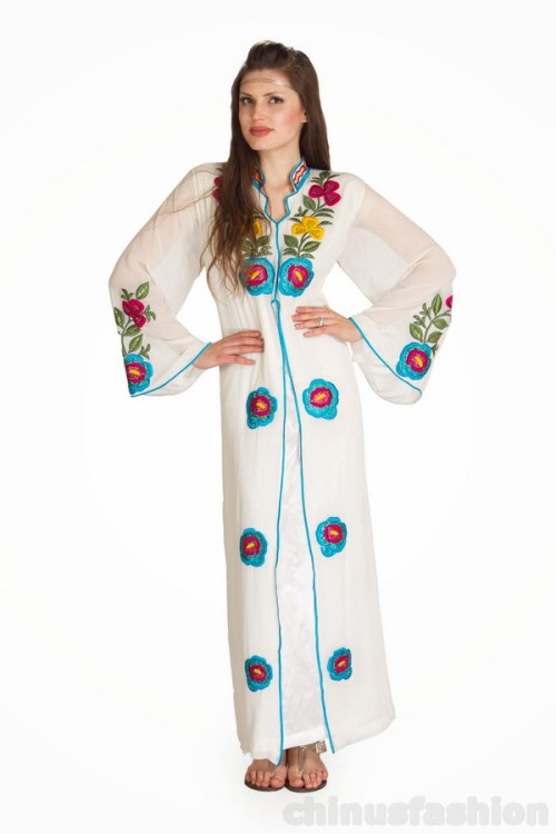 elegant Anne White Georgette Bell Sleeves Kaftan Elegant, Anne White georgette, bell-sleeved kaftan 