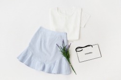 liliest:  white top | denim skirt 