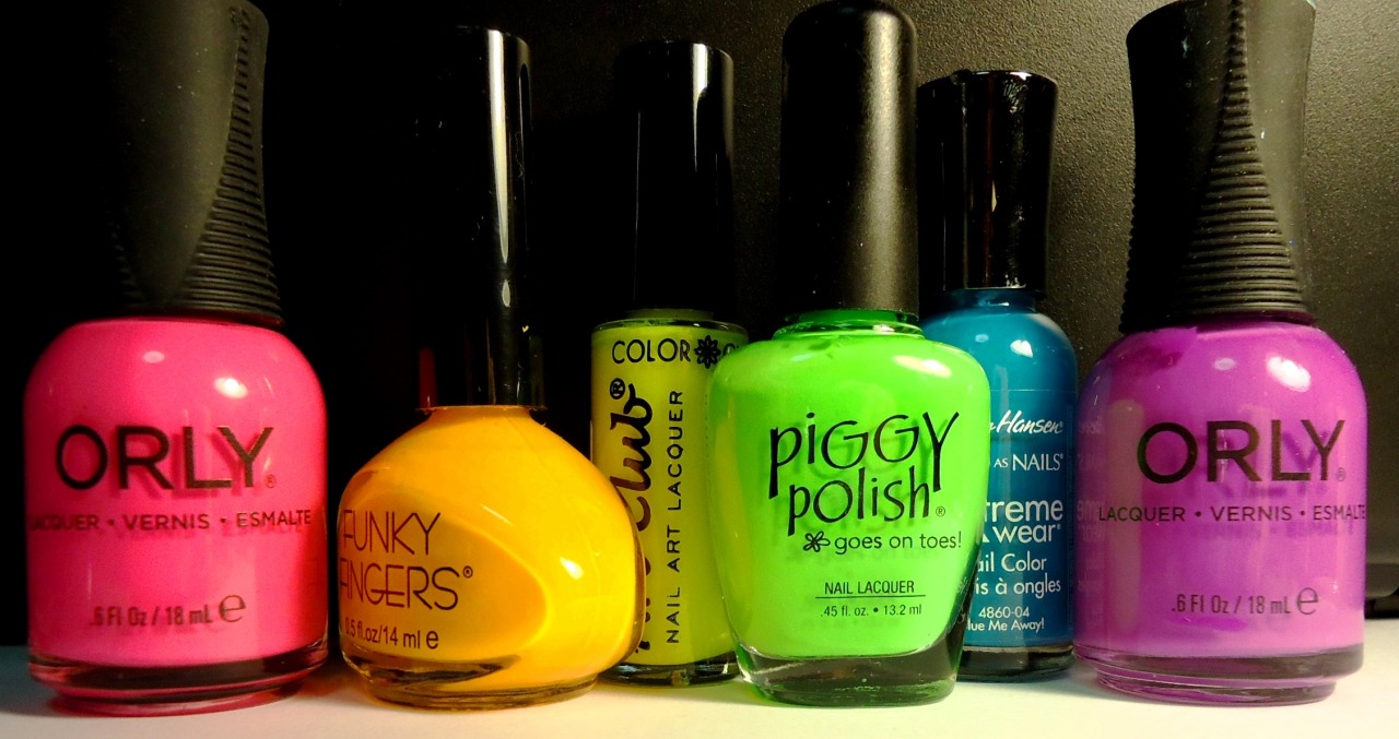 adifferentshade:  Neon Rainbow Colors used, from left to right: Orly - Beach Cruiser,