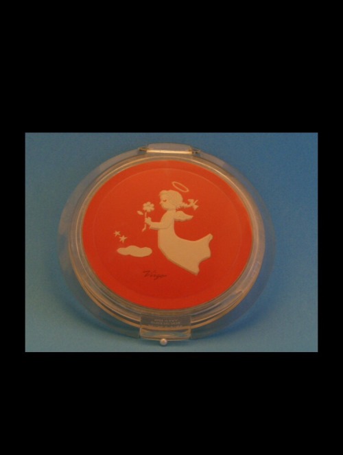 Vintage lucite Ziegfeld Girl Virgo astrological powder compact, c. 1940’s. I’ve posted a few of thes