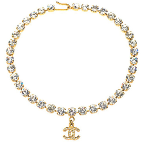 Preowned Chanel Rhinestone Choker With Cc   ❤ liked on Polyvore (see more choker necklaces)