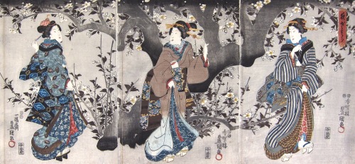 sengokudaimyo:  Ukiyo-e by Utagawa Kunisada/Toyokuni III: Yozakura Cherry Blossom at Night (1848)