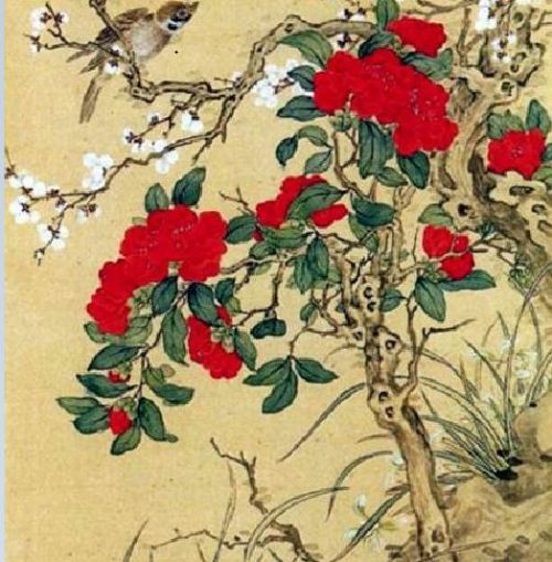 kakemono 掛物 -   “Birds and flowers”, deTsubaki Chinzan 椿椿山 (1801 - 1854).