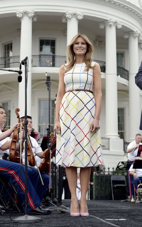 Red, white and colorful.Melania Trump is shining bright at the Congressional Picnic on the White Hou