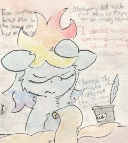 slightlyshade:  Poor Rainbow Dash! Writing stuff can be so frustrating. In fact, I detailed on the matter in this short story over here: http://www.fimfiction.net/story/211838/just-stories - give it a read if you like!  &hellip;.what does all that text