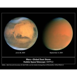 Mars Engulfed  Image Credit: J. Bell (ASU), M. Wolff (Space Science Inst.), Hubble Heritage Team (STScI / AURA), NASA Explanation: What&rsquo;s happened to Mars? In 2001, Mars underwent a tremendous planet-wide dust storm &ndash; one of the largest ever