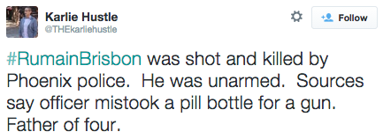 socialjusticekoolaid:   Unarmed black man killed by white Phoenix officer Jennifer Soules and Joe Dana , The Arizona Republic12:30 p.m. EST December 4, 2014 PHOENIX — The facts surrounding Rumain Brisbon’s death — the ones that could be agreed upon