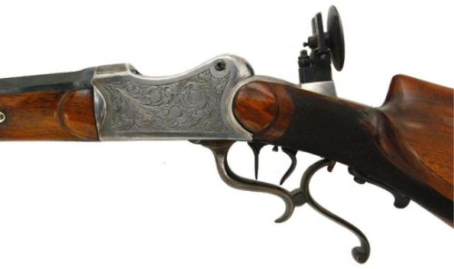 Engraved German schuetzen rifle crafted by C. Bartels & Buttner of Frankfurt, late 19th century.