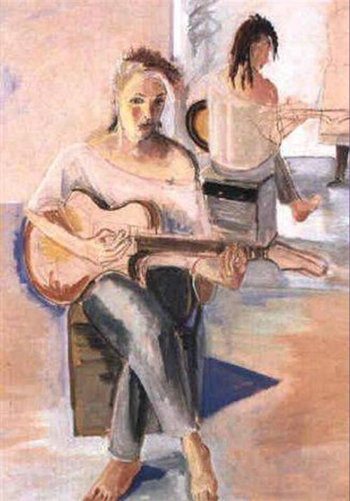 Guitar Player  -  Lena Cronqvist , 1984Swedish,b.1968-Oil on canvas,168 x 121 cm. (66.1 x 47.6 in.) 
