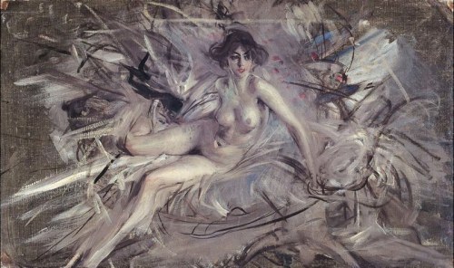 Giovanni Boldini - Nude Young Woman Half-Reclining