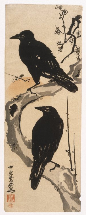 bm-asian-art:Two Crows, Kawanabe Kyosai, circa 1885, Brooklyn Museum: Asian ArtSize: 27 ½ x 10 in. (