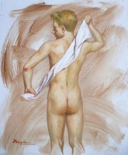 Hongtao-Art:  Oil Painting Male Nude Man-Bather On Canvas 2016