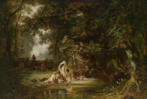 Carl Ebert (1821–1885)Forest landscape with girls bathing