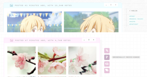 yukoki:  THEME [34] KOJIN by YUKOKI ✄ BLUE: live / static | PINK: live / static | VIEW CODE ✄ 57 colour options 8 custom links 1 column only 400px posts / 500px posts show captions option monochrome posts option infinite scrolling option fading