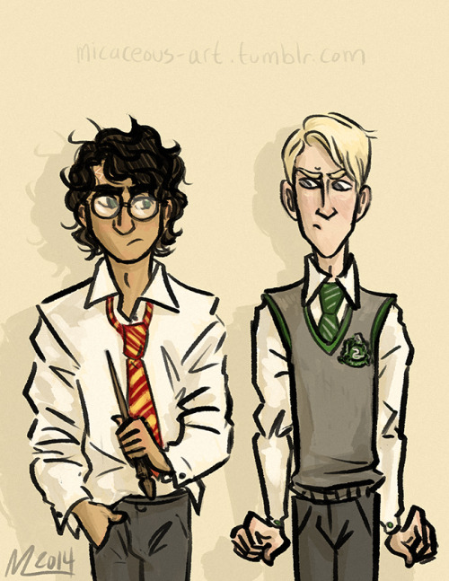 Potter and Malfoy in their natural state: mutual resentful glaringI think this is the first time in 