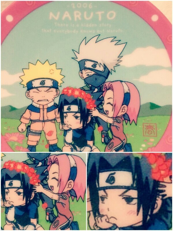 uchihasasukerules:  Sasuke blushed by Sakura ❤ || Plate of “Naruto 2006” -