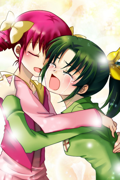 abaslev:2girls blush closed eyes crying green hair hoshizora miyuki hug midorikawa nao multiple girl