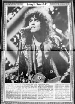 indieactornyc:  “Bolan Is Beautiful! S’true! Marc Bolan is a beautiful person and you can be sure he’s nearly always thinkin’ beautiful thoughts!  From the 1973 Popswop Annual