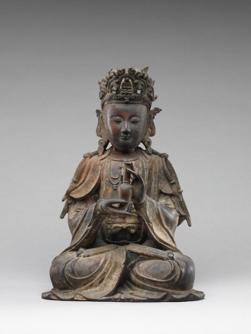 A Chinese sculpture of a bodhisattva, possibly Avalokiteshvara/Guanyin.  Artist unknown; 15th/1