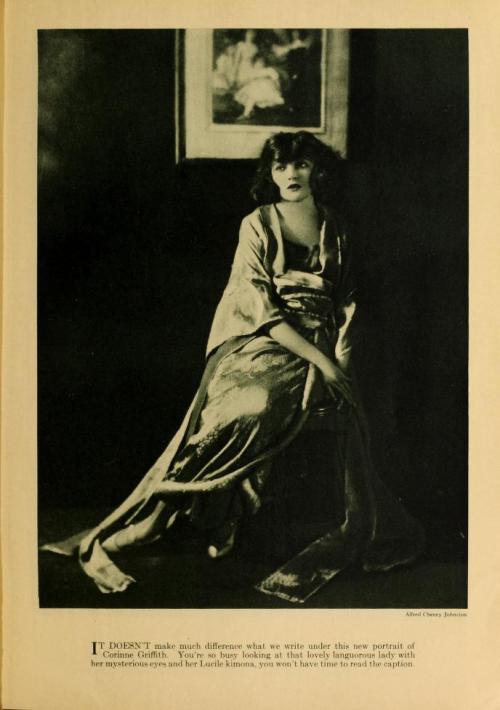 kittyinva:1921 Corinne Griffith in a Lucile kimono for “Photoplay” magazine.