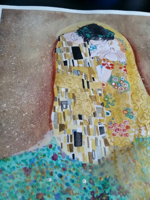 My largest watercolor commission to date! Based off of Gustav Klimt’s “The Kiss with a K