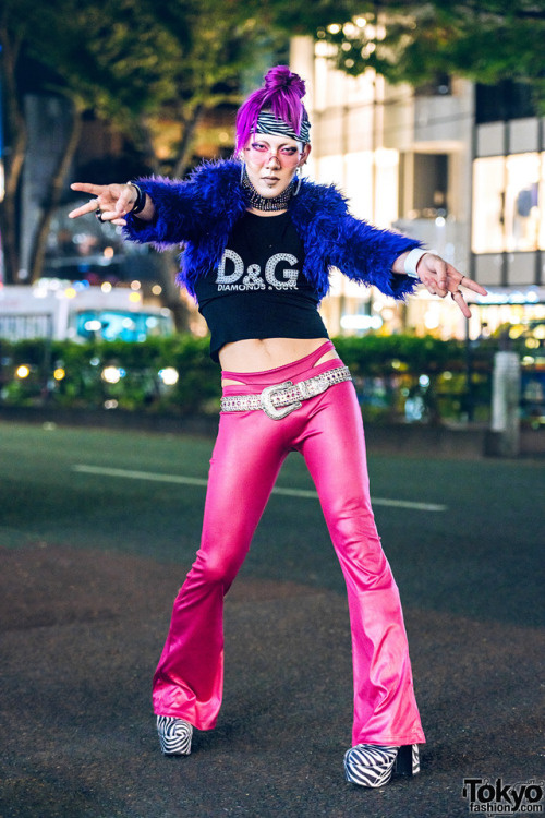 DiceK - designer of the Japanese fashion brand GlamHate - on the street in Harajuku wearing a croppe