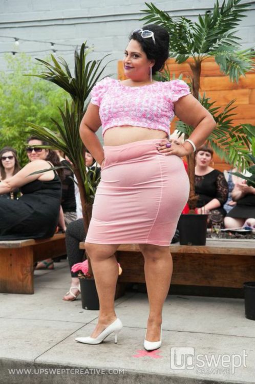 chubbycartwheels:  chubbycartwheels:  “The final line to present was Chubby Cartwheels, who served some serious kitschy-chic style. The collection was full of crop tops, leather/pleather skirts, and campy food based prints, such as french fries and