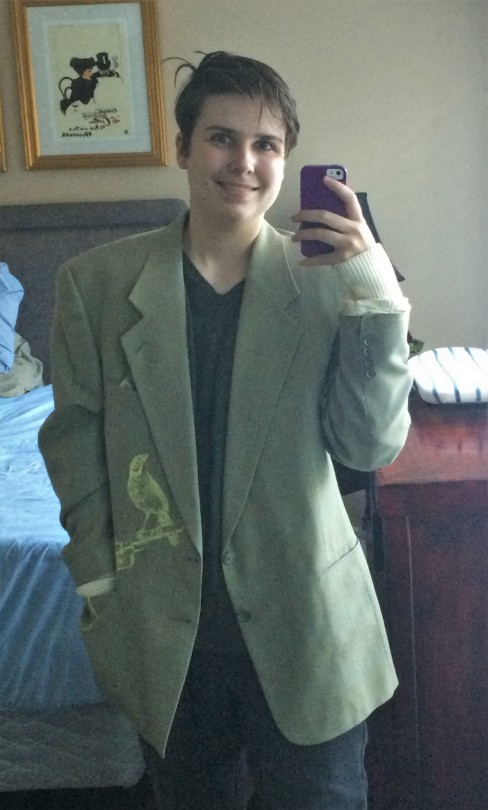 arodudejude:  arodudejude:  arodudejude:  looK AT THIS AWFUL JACKET I FOUND IT AT GOODWILL AND IT’S THE MOST GOD-AWFUL GARMENT I HAVE EVER LAID EYES ON LOOK AT THIS IT’S GOT A BIRD WITH A GUN PRINTED ON THE SIDE THERE ARE SWEATER SLEEVES ON THE ENDS