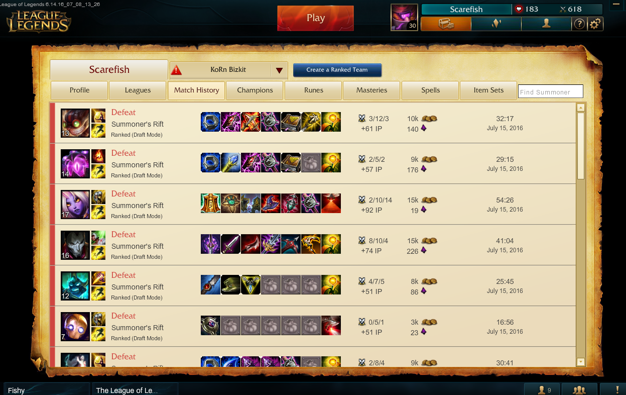 Well, I give up. Went from Gold III 100 lp down to Gold V 0lp. Fuck this game.