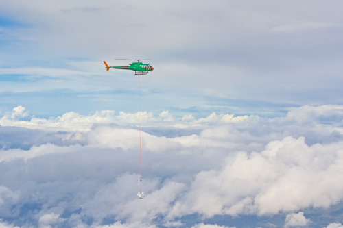 Helicopter over Montserrat mountains