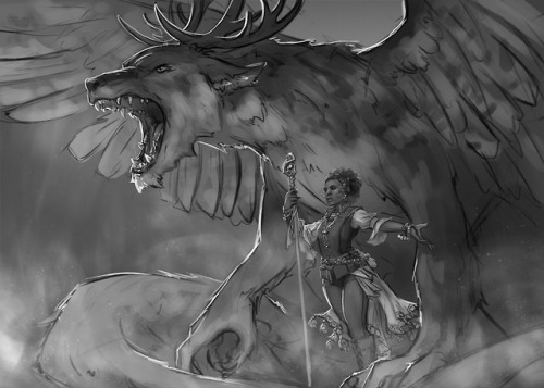 A summoner and her creature for my weekly Patreon sketch. :) May the postmen forever fear him.And no