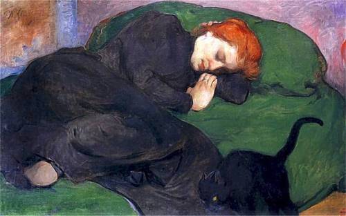 walzerjahrhundert:Władysław Ślewiński, Sleeping woman with a cat, 1896