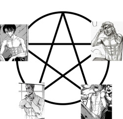 armin-gesumin:  five-foot-a-b1tch:  armin-gesumin:  armin-gesumin:  Now we only need one more shirtless guy to summon the ultimate snk abs      N O W  T H E  P E N T A G R A M  I S  C O M P L E T E  She’s been SUMMONED  A L L H A I L T H E U L T