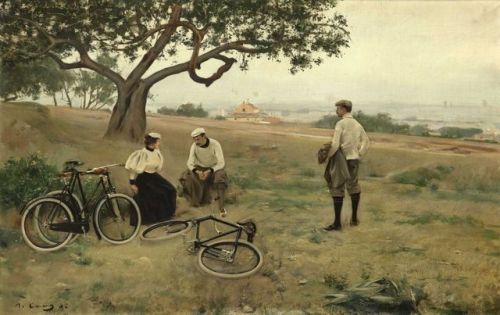 The Rest of the cyclists   -   Ramon Casas i  Carbó  , 1896.Catalan , 1866-1932Oil on canvas