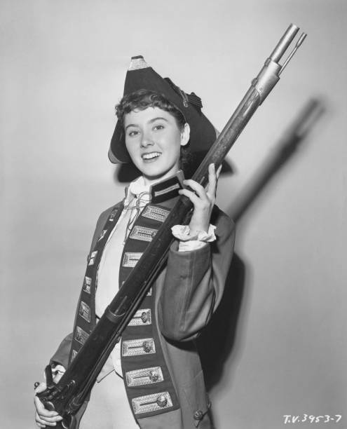 Elinor Donahue in costume as a soldier of the American Revolutionary War from the television series 'Father Knows Best', 1955.