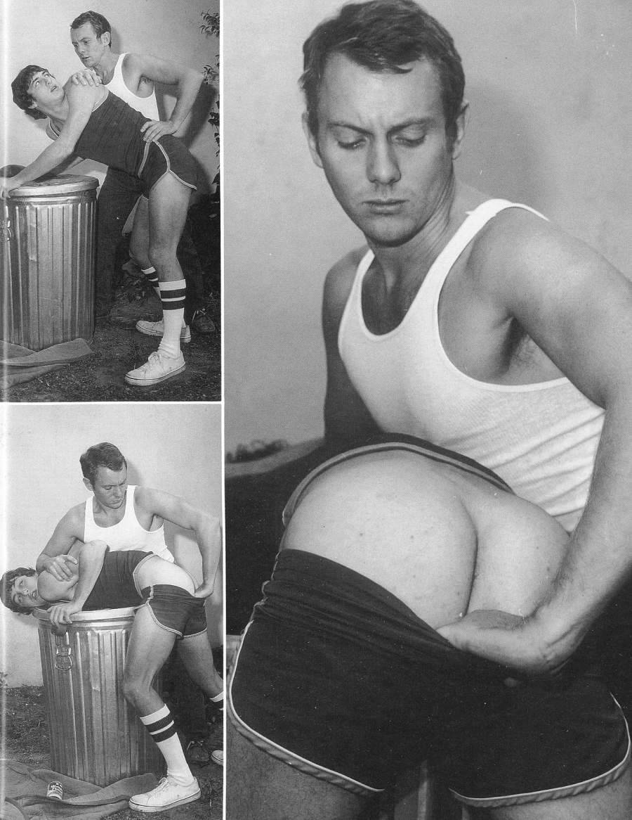 casguys:  From the vintage gay magazine Blistered Butts  I love how a garbage can
