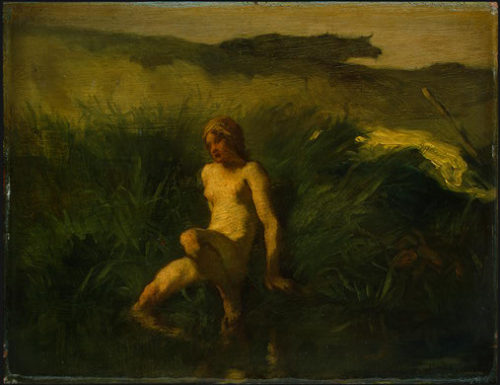 artist-millet:The bather, 1848, Jean-Francois MilletMedium: oil,panel
