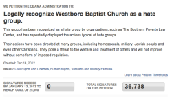 annilylf:   shortformblog:   It’s a banner week for White House petitions which deserve support. This one, which encourages the White House to classify the Westboro Baptist Church as a hate group, has the backing of Anonymous, which is actively trying