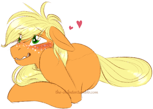 tchernobog:  the-chibster:  Filly Applejack with a tiny applecrush. Feel free to decide on who.  The colorful one~!  Nah, obviously fashionpone~ c: