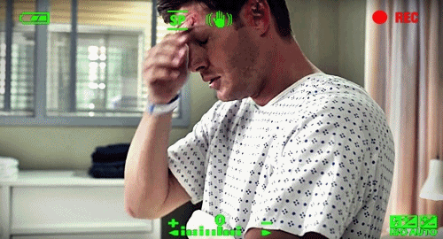 rockandrollchick:  Dean wakes up from his anesthesia after the surgery and doesn’t remember an