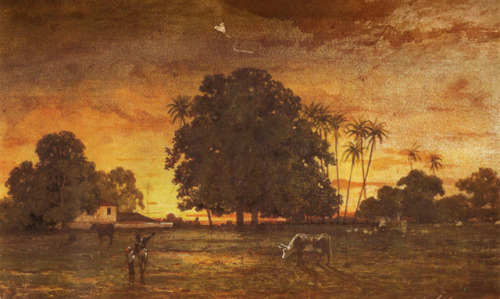 Michel-Jean Cazabon (1813 - 1888) - Sunset, Queen’s Park Savannah.