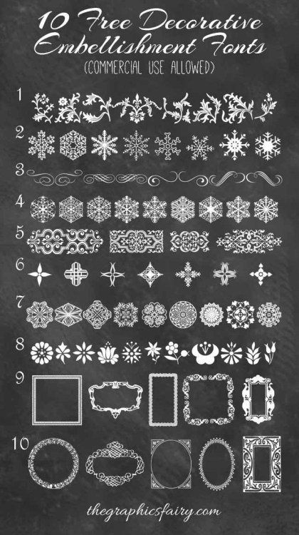 DIY 10 Free Dingbat Fonts from The Graphics Fairy here. For more unique fonts that I’ve posted (mono