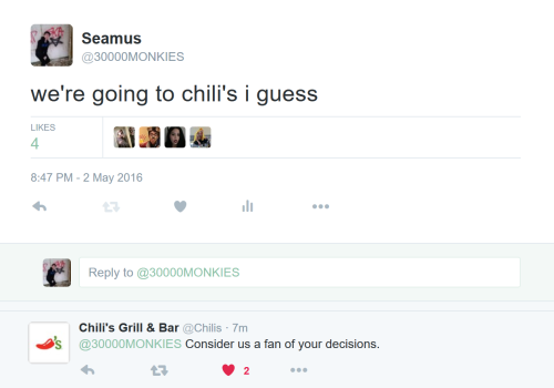 zonecassette:  i couldn’t be more unenthusiastic about going to chili’s in this tweet but they decid