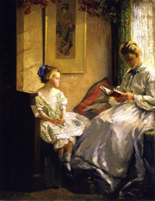Wife reading to daughter. Walter Marshall Clute (American, 1870-1915). There is a staggeringly beaut