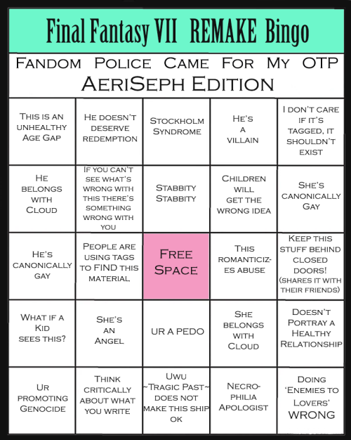ardwynna: OTP Bingo! Because we know the Antis or the Fandom Police or the ‘Normal’ peop