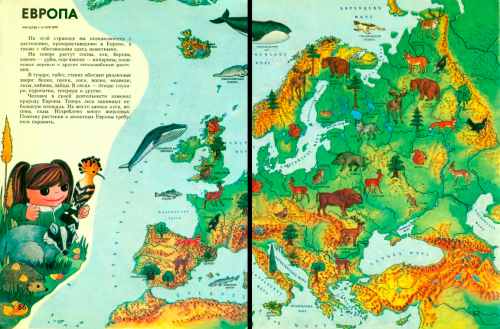 russianwave: Maps of the world from a 1988 Soviet Union Children’s book called мир и человек). You c