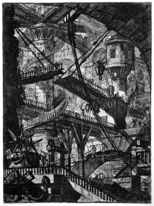 Giovanni Battista Piranesi, Carceri d'Invenzione, 1749, etching and sulphur tint.This etching is a