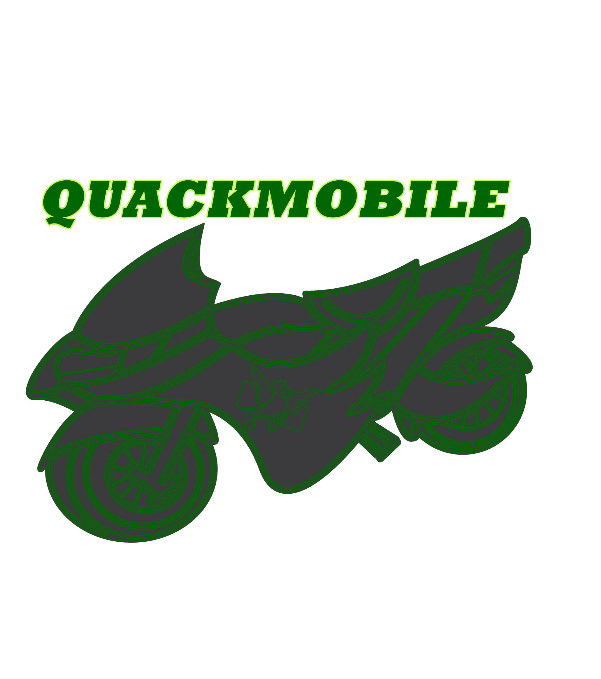 a picture of a grey Quackmobile with green lines